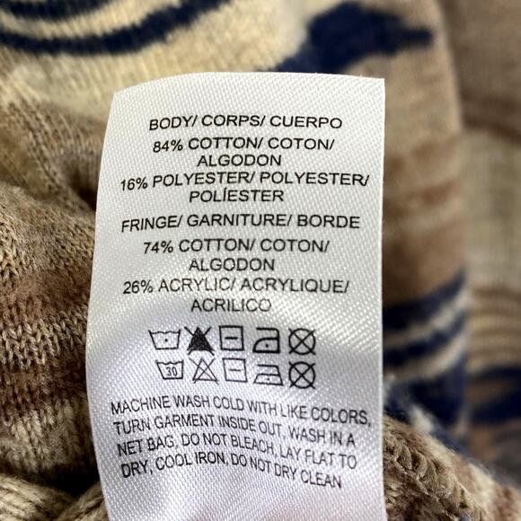 Lucky Brand Southwest Aztec Fringe Cardigan Sweater Sz L Brown Blue Open Front - Picture 7 of 9